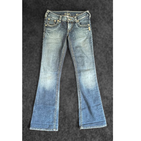 Vintage Y2K Distressed Low Rise Flared Pioneer Silver Jeans size 27 - Picture 2 of 6